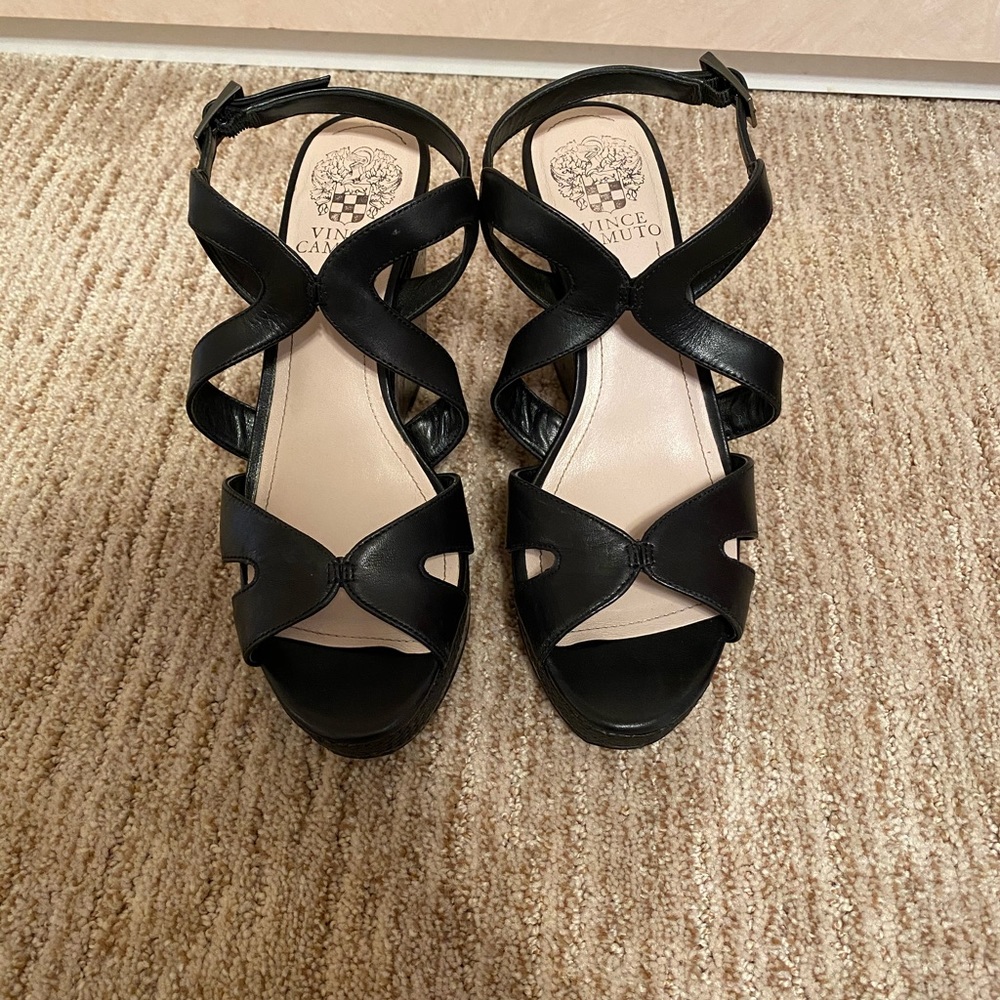 Vince Camuto Black Wedge Sandals Size 7.5.